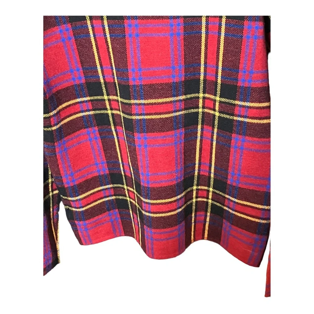 Tahari Mock Turtleneck Sweater Plaid Knit Red Blue Gold Brown Size Large - Picture 5 of 6
